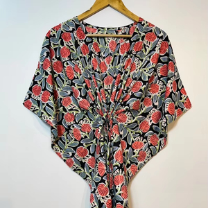 Nuevo Kaftán con Estampado Animal, Cuello en V, con Cordón Ajustable, de Algodón Suave Indio, con Encaje, Largo, para Playa o Dama de Honor - Product Image 1