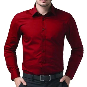 Custom Slim Fit <b>Men's</b> Spring Casual Dress <b>Shirts</b> Long Sleeve <b>Red</b> Polyester/Cotton Anti-Wrinkle Stand Collar Breathable High - Product Image 3