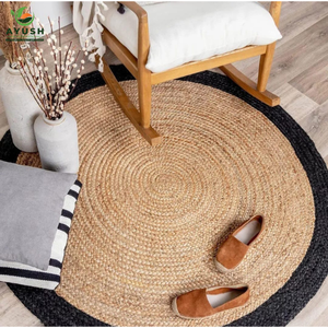 Tapis ronds de style indien de 140 cm en fibres de jute 100% naturelles, personnalisables pour les chambres d'hôtes modernes - Product Image 2
