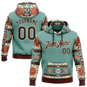 Sudadera con Capucha Deportiva, Diseño Étnico Tribal Vaquero Occidental, Azul y Marrón, Diseño 3D Personalizado, Venta Directa de Fábrica - Product Image 1