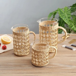 แก้วทัมเบลอร์แก้วลายหญ้าทะเลทำด้วยมือพร้อมที่วางแก้ว - Product Image 2