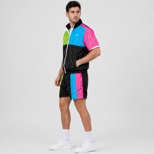 Coupe-vent en nylon surdimensionné à blocs de couleur avec fermeture éclair, imprimé sur mesure, pour homme, idéal pour l'été, avec short de jogging anti-plis et respirant - Product Image 6