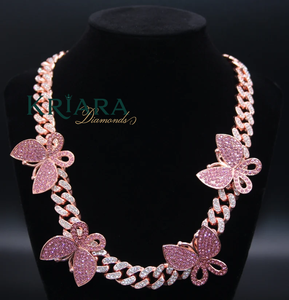 Rose Gold Plated Butterfly S925 <b>Statement</b> <b>Necklace</b> With Lab Grown Crystal Rhinestones Link Chain Women's Luxury - Product Image 1