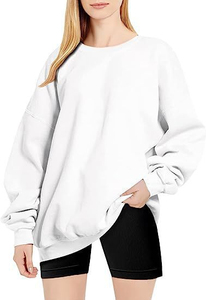 Sweat-shirt oversize en molleton anti-boulochage pour femme, col rond, couleur unie, manches longues, tricoté en polyester, avec poches, décontracté pour l'automne - Product Image 6