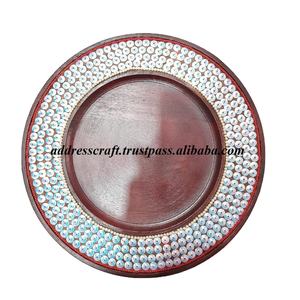 Logo personnalisé style vintage bois et résine vadrouille et os forme ronde couleur marron et blanc plateau de service vaisselle vaisselle utilisée - Product Image 1