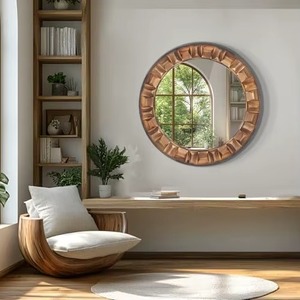 REHMAN CRAFT Brown Wood <b>Round</b> Wall <b>Mirror</b> Handmade Contemporary Design <b>for</b> <b>Bathroom</b> Decoration - Product Image 4