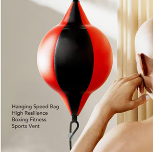 Balón de velocidad de doble extremo para boxeo, de cuero rojo y negro, accesorio duradero para fitness, para práctica en casa o gimnasio - Product Image 1
