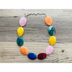 Contemporary Multicolor Oval Resin <b>Statement</b> <b>Necklace</b> Handmade Colorful Fashion Jewelry for Women Boutique Accessories - Product Image 1