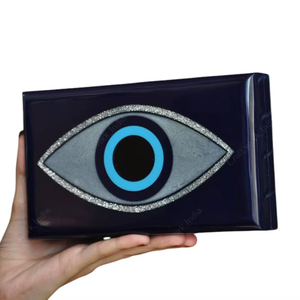 Luxury Handmade Resin Clutch Bag With <b>Evil</b> <b>Eye</b> Motif Glitter Inlay Beaded Handle Designer Evening Party Statement Handbag - Product Image 1