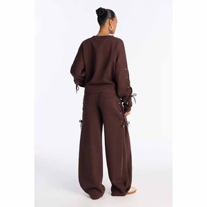 <b>Women's</b> 2 Piece <b>Knitted</b> Cotton Set O-Neck Long Sleeve Loose Fit Solid Color Casual All Seasons <b>Joggers</b> Outfit - Product Image 2