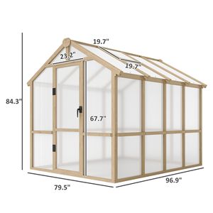 6.6 X 8 Ft. Polycarbonate Wooden Walk-In Greenhouse Kit with Thickened Panels Lockable Roof <b>Vent</b> & <b>Door</b> for Gardens - Product Image 6