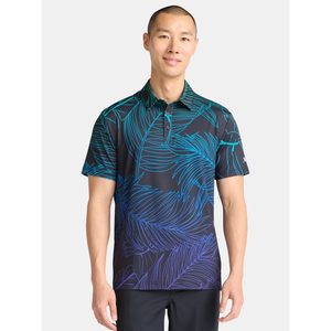 Chemises de golf pour hommes à manches courtes, imprimé floral, polyester/coton, coupe décontractée, respirantes, tricotées, 180g, logo sur le devant - Product Image 1