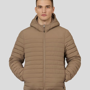 <b>Men's</b> Hooded Puffer <b>Jacket</b> Solid Color <b>Winter</b> Windproof Casual Zipper Closure Polyester Wadding Coat - Product Image 4