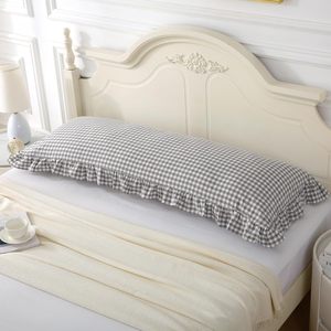 Funda de Almohada Larga con Volantes Suaves para la Zona Lumbar, Cierre Oculto, Hecha a Mano, de Algodón a Rayas, Funda de Cojín Adicional para Cama - Product Image 5