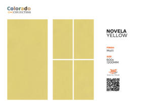 Azulejo de porcelana esmaltada color amarillo Novela, acabado mate, grado A A A+, 600x1200 mm (60x120 cm), para interiores. - Product Image 2