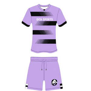 Lavender <b>Black</b> <b>Rugby</b> Jersey <b>Shorts</b> Set <b>Short</b> Sleeve Crew Neck Striped Team Uniform Custom Breathable Training Performance - Product Image 1