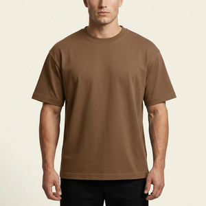T-shirt pour homme en polyester/coton marron, col rond, coupe classique, motif décontracté, manches courtes, respirant, jersey écologique - Product Image 2