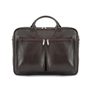 Dark Brown Executive Genuine Leather Laptop <b>Bag</b> with Padded Laptop Compartment and Adjustable Shoulder Strap - Product Image 1