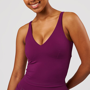 Women's <b>Purple</b> V-Neck Sleeveless Sport <b>Tank</b> <b>Top</b> Breathable Knitted Activewear Fitness Yoga Workout <b>Top</b> - Product Image 6