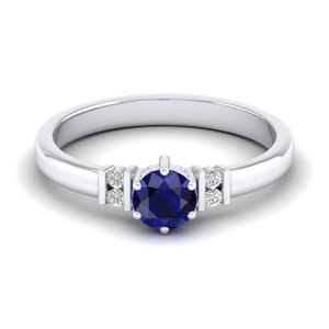 REYES Elegance Design 14K <b>White</b> Gold Round Cut 0.5 Carat Blue <b>Sapphire</b> Gemstone <b>Ring</b> with Natural Diamond Fine Jewelry For Women - Product Image 1