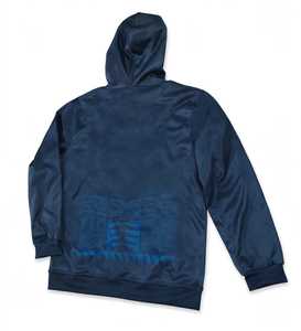 Custom Heat-Transfer Printed <b>Fleece</b> Breathable Hoodie for <b>Men</b> <b>Navy</b> Blue Color Blocking Raglan Sleeve Pocket Pullover Sweatshirt - Product Image 5