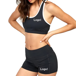 Conjuntos de Shorts Deportivos de Cintura Alta Elásticos para Mujer, Conjuntos de Sujetador Deportivo y Shorts con Logotipo Personalizado, Color Blanco, Poliéster, Conjuntos de Yoga - Product Image 5