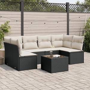 Grand ensemble de canapés de jardin modulaires en rotin PE noir avec pieds réglables, mobilier de jardin modulaire réglable - Product Image 1