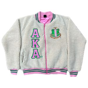 Chaqueta Bomber Sherpa AKA, Color Crema, Rosa y Verde, Unisex, Forro Polar, Estilo Universitario, Chaqueta Informal Cálida, Colección de Ropa de Moda - Product Image 2