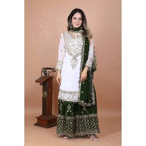 Designer Polyester Salwar Kameez Party Wear <b>Top</b>-Plazzo and Dupatta with Heavy Embroidery Work Elegant <b>Wedding</b> Attire - Product Image 2