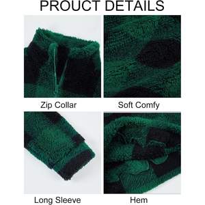 2025 hommes hiver chaud polaire sweat Buffalo Plaid pull avec quart de fermeture éclair et broderie 3D floue Sherpa Style - Product Image 4