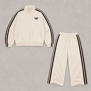 Y2K Women Customizable Two Piece Track Suit Zip Up <b>Jacket</b> and Wide Leg Pants Soft Fleece Wear with Side Stripe Hoodies USA - Product Image 5