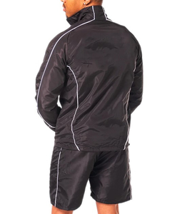 Ensemble court coupe-vent en toile et nylon bicolore avec broderie logo personnalisé - Survêtement deux pièces imperméable à fermeture éclair intégrale - Product Image 4