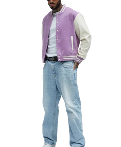 College Baseball Varsity Jacket for <b>Men</b> with Custom Logo Wool Stand Collar Geometric Patchwork for Autumn/Winter Wear - Product Image 1