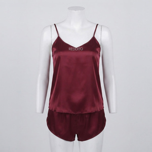 Reddito Women Satin Thermal Plus Size <b>Lounge</b> <b>Set</b> Sleeveless V-Neck Solid Color Shorts <b>Two</b> <b>Piece</b> Sleepwear Adult Spring Style - Product Image 1