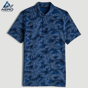 เสื้อโปโลชายพิมพ์ลายคุณภาพสูงแบบกำหนดเอง เสื้อโปโลลำลองฤดูร้อนลายต้นปาล์มสีน้ำเงิน แขนสั้น ระบายอากาศได้ดี เสื้อโปโลชายสำหรับเล่นกอล์ฟ - Product Image 6