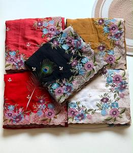 ผ้าไหมเนื้อนุ่มแบบดีไซเนอร์ พร้อมงานปักหลากสี  ชุดส่าหรีพร้อมเสื้อปักลายแบบไม่เย็บตะเข็บ - Product Image 6