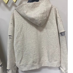 Vente en gros de vêtements personnalisés en coton épais French Terry, brodés, doublés, imperméables, coupe carrée, courts, déchirés, à double couche, effet gaufré - Product Image 6