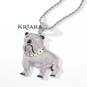 Pendentif Bouledogue en Argent 925 avec Diamants de Laboratoire et Strass en Cristal, Plaqué Or 18K, Breloque Unisexe Hiphop pour Usage Quotidien - Product Image 2