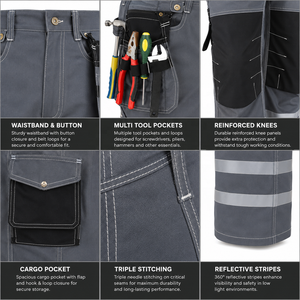 Pantalones de Seguridad Impermeables de Alta Visibilidad con Múltiples Bolsillos y Reflectantes ANSI Clase 3 para Hombre de TESSUTO INDUSTRY, con Logotipo Personalizado - Product Image 6