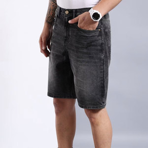 Shorts Bermuda en jean délavé gris foncé pour homme, taille mi-haute, fermeture éclair, style HIGH STREET, poches en coton tissé, logo avant, anti-UV - Product Image 3