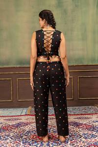 Black Embroidered Indian Pakistani Set Sleeveless Top and Pants Floral <b>Beaded</b> <b>Mirror</b> Detail Casual Wear - Product Image 4