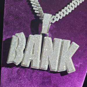 Collar con Nombre Personalizado con Incrustaciones de Moissanita VVS, Cadena Cubana, Colgante de Letra, Joyería Hip Hop, Plata 925 con Engaste de Bisel, Unisex - Product Image 3