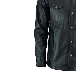 Men <b>Leather</b> <b>Shirt</b> Turn Down Collar Long Sleeve Button Front Casual Jacket Black Durable - Product Image 2
