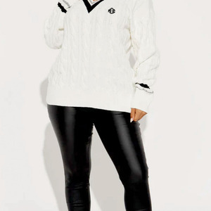 Sweat-shirts pour femmes style Y2K, col en V, tricot torsadé, coupe ample, manches longues, pull tendance, logo personnalisé, streetwear, vente en gros, OEM - Product Image 3