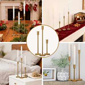 Vintage Antique <b>Gold</b> Pillar Candle <b>Holders</b> Set of 3 Heavy Decorative <b>Candlestick</b> Stands Elegant <b>Gold</b> Candle <b>Holder</b> Set - Product Image 5