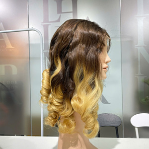 Prix de gros Extensions de cheveux humains vietnamiens vierges bruts 100% naturels, Perruque Lace à boucles rebondissantes, couleur blonde ombrée, Super Double Drawn - Product Image 5