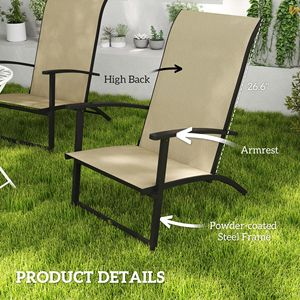 2 sedie pieghevoli da patio con braccioli alti per pranzi all'aperto, campeggio ed eventi - Beige - Product Image 6