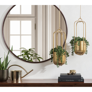 Macetas Colgantes de Metal Dorado con Soportes Altos de Alambre |   Macetas Colgantes Modernas y Minimalistas para Decoración del Hogar en Interiores - Product Image 6
