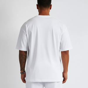 T-shirt blanc uni de luxe pour homme, 100 % coton épais, coupe oversize, col ras du cou, coupe carrée, couleur personnalisable, haute qualité - Product Image 3