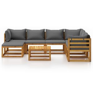 Set Lounge da Giardino in Teak 6 Posti, Mobili da Esterno con Cuscini Grigio Scuro, Design Contemporaneo Resistente alle Intemperie - Product Image 5